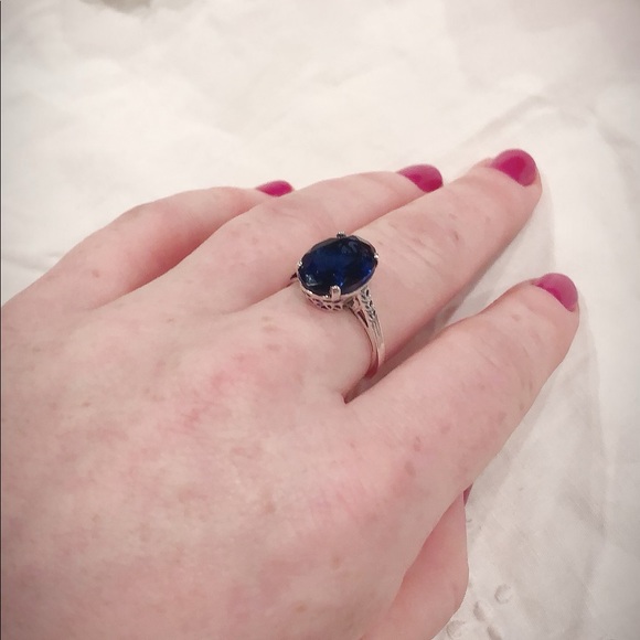 3ct Created Sapphire & 925 Sterling Ring - Picture 5 of 6